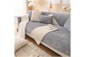 NUODWELL Chenille Sofa Slipcovers 1/2/3/4 Seater, Non Slip Sofa Cover for All-Seasons with Non-Slip Silicone Particles, Corner Sofa Cover Furniture Protector Couch Cover (Grey, 90 * 160cm)