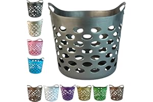 OCEANEVO Plastic Laundry Basket With Handles Flexi Large Storage Round Hipster Hamper For Clothes Nursery & Home Organisation 13 Colours 30L (Grey)