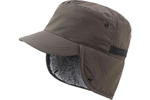 Decentron Men's Winter Hat with Visor Cadet Cap with Earflaps Faux Fur Trapper Hat Water Repellent Outdoor Dad Hat