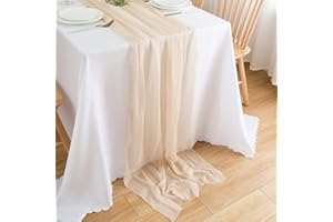 CHUQING Runner da Tavolo in Chiffon in Beige Naturale, Sottile, per Compleanni, Matrimoni, 70 x 300 cm, Champagne