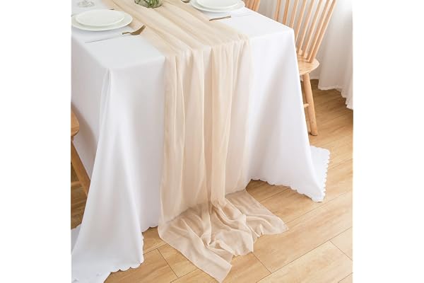 CHUQING Bordslöpare chiffong dekorativt tyg i naturligt beige tunn bordslöpare bordsdekoration bordsband för födelsedagar bröllop 70 x 300 cm, champagne