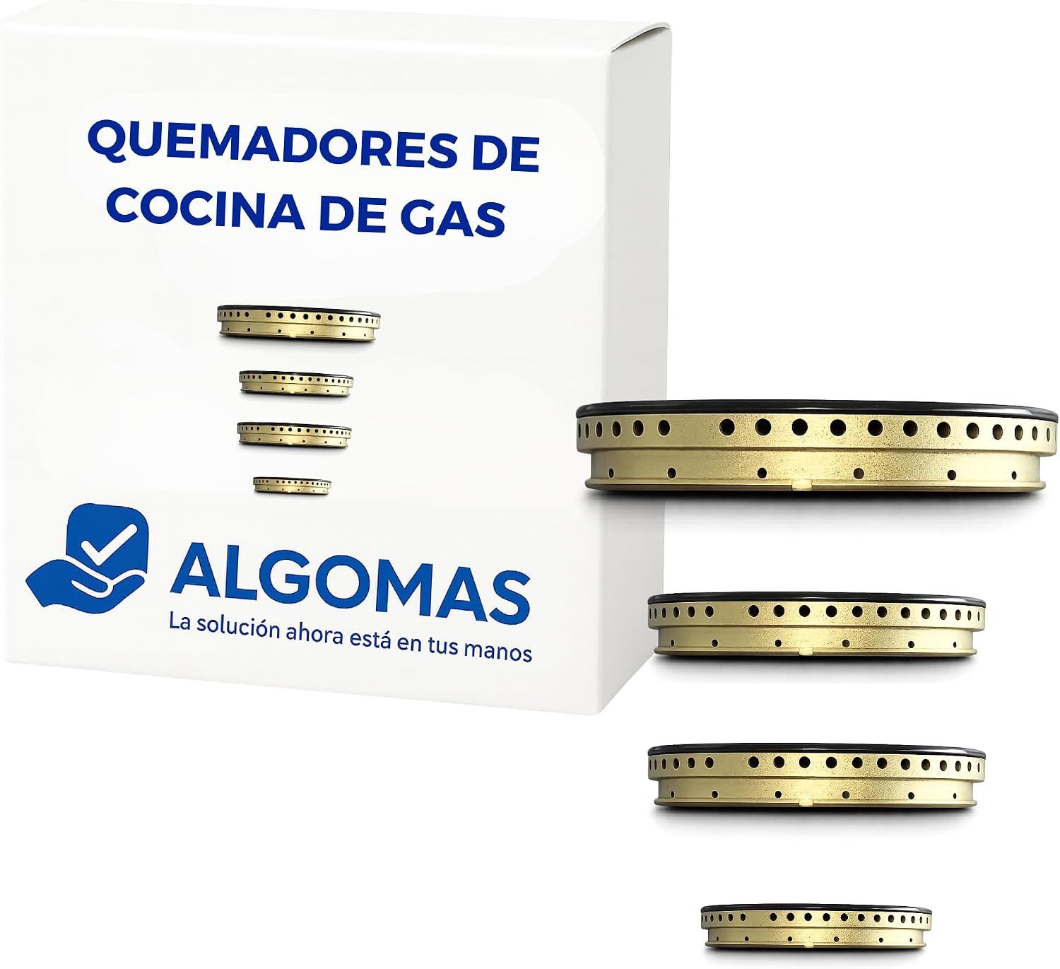 ALGOMAS® Quemadores Cocina Gas Universales | Pack 4 Quemadores y Tapas 92 mm 62 mm 62 mm 42 mm | Compatible con Zanussi Nardi Teka Balay Fagor | Repuesto Fogones Gas