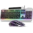 Angju Gaming Keyboard, 104 Keys Gaming Keyboard and Mouse Combo with RGB Backlit Quiet Computer Keyboard, All-Metal Panel, Waterproof Light Up PC Keyboard, USB Wired Keyboard for MAC Xbox PC Gamers