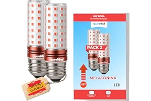 Puremind PACK 2 Luz Roja Nocturna Melatonina E27 - Bombilla Roja Terapia para Dormir - Tecnología Flicker Free + 0% Luz Azul + Rosca Estándar + Mejora del Ritmo de Descanso