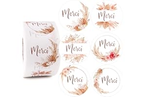 BETESSIN 500pcs 4cm Autocollant de Merci en Herbe de Pampa Style Stickers Merci Décoration Mariage Fête, Cadeau,Enveloppe