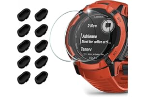 Miimall [Paquete de 2 + 10] Protector de pantalla para Garmin Instinct 2X + tapones de silicona antipolvo, antihuellas, película protectora de vidrio templado HD para Garmin Instinct 2X Solar