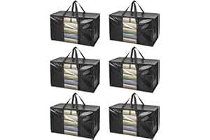 BALEINE 6 Pack Extra Large Moving Bags with Clear Window, Heavy-Duty Storage Tote for Dorm Storage Space Saving (Black, 6 Pack)