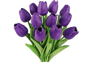 N&T NIETING Artificial Tulips Flowers, 12Pcs Fake Tulip Real Touch Latex Faux Tulips Flowers Bouquet for Wedding Floral Arrangements Party Hotel Home Decoration(Purple)
