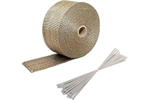 Arespark 5M Thermal Exhaust Tape Gold Thermal Insulation Tape Made of Basalt Fibres with 10 Stainless Steel Clamps(4.6x300mm) for Motorcycle and Car Exhaust Manifolds (5M)