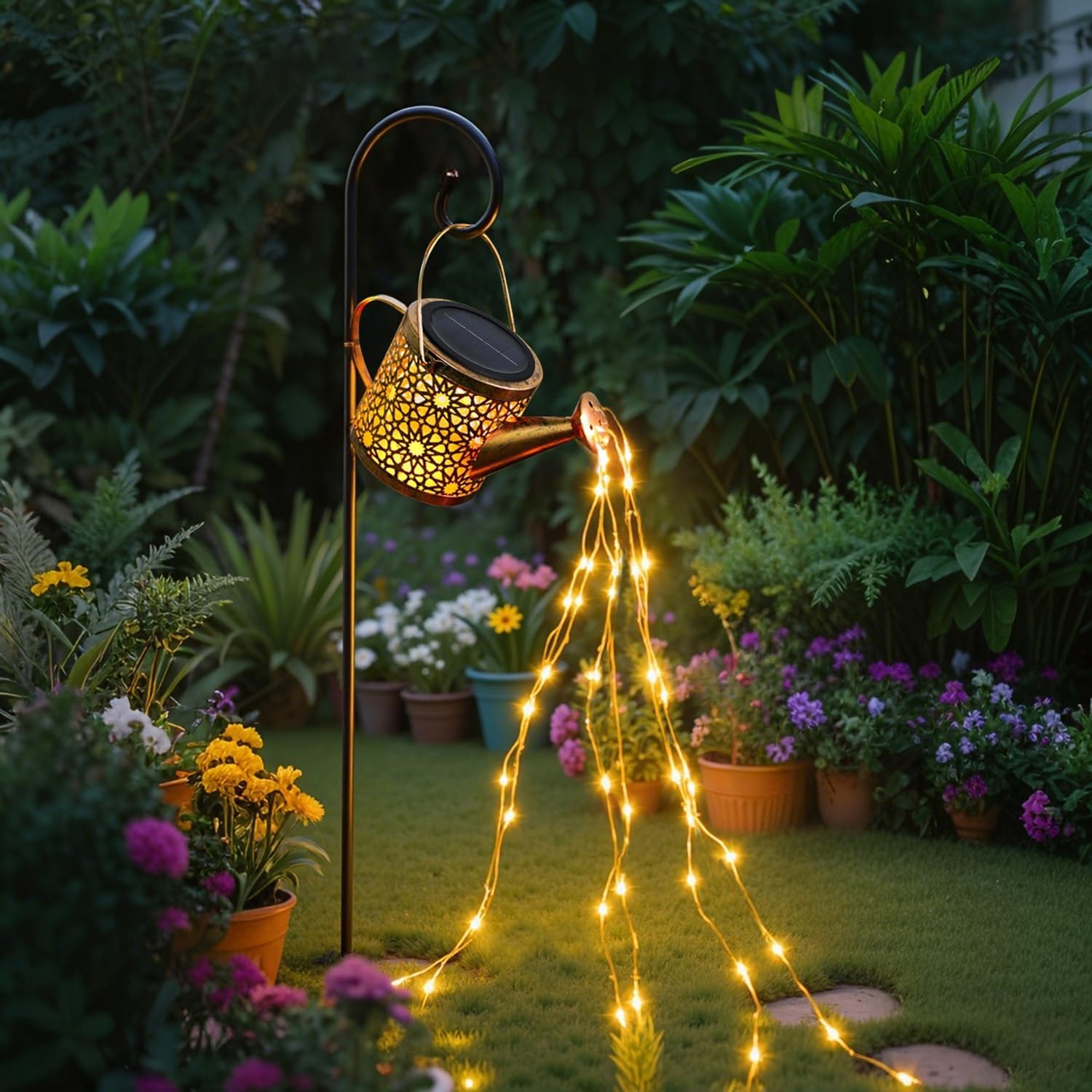 Daknswte Solar Watering Can Lights Outdoor Garden,Waterproof Led Hanging Metal Lantern with Fairy String Light,Garden Ornaments for Yard Lawn Pathway Patio Decor and Women Mom Birthday Gifts