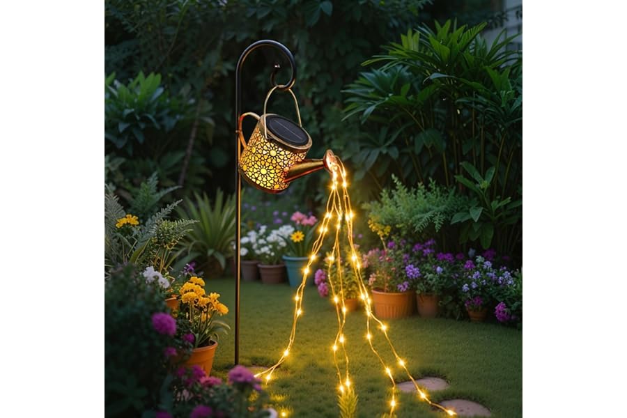 Daknswte Solar Watering Can Lights Outdoor Garden,Waterproof Led Hanging Metal Lantern with Fairy String Light,Garden Ornaments for Yard Lawn Pathway Patio Decor and Women Mom Birthday Gifts