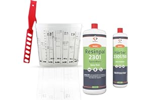 Epoxidharz Resinpal 2301 mit Härter + Mischbecher + Rührstab | 1,5 kg Epoxy Set | Transparent & Glasklar | Zum Laminieren & Gießen | Komplett für Anfänger & Profis | Kunstharz Made in Germany