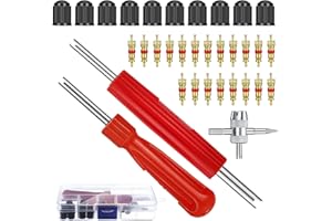 tonyg-p 33 Stück Reifenventilentferner Ventil Reparatur mit Doppel und Einzelkopf Ventilkern, 1 Stück 4 Wege Ventilkernwerkzeug, 10 Stück Reifenventilkappen, 20 Stück Ventilkern