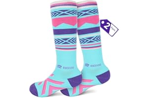 RIOROO Chuassettes De Ski Pour Garcon Et Fille éPaisses 2 Paires, Chaussettes De Neige Sur Le Genou Chaussettes D'ExtéRieur Skate RandonnéE Semelles RembourréEs Respirant SéChage Rapide