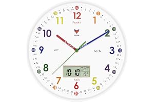 Foxtop Tickande ljudfri inlärningsklocka, LCD-skärm, analog klocka, lärande timme, barnrumsdekoration, 30