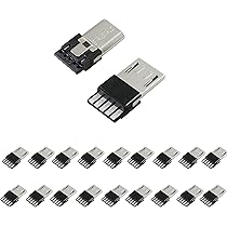 Teansic 20 Juegos De Conectores Macho Micro USB Con Cubierta De Plástico, USB Tipo B Macho De 5 Pines, Conector De Soldadura Para Bricolaje (10 Unidades Negras + 10 Piezas Blancas