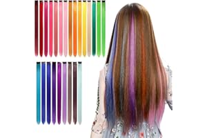 MORJCG 24Pcs Rainbow Hair Extensions, Coloured Hair Extensions, 22 Inch Colorful Straight Hair Extensions, Colour Hair Extensions for Braiding, Clip In Coloured Hair Extensions for Kids, Gift (24 Colors)