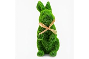 MASTEYMOH Easter Bunny Topiary, Easter Bunny Boxwood Topiary Large 7.9 inch, Moss Bunny Easter Decor, Easter Moss Rabbit, Flocked Bunny Figurines Statue for Festival Party Decoration