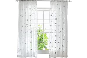 ‎ESLIR ESLIR Gardinen mit Tunnelzug Transparente Vorhänge Voile Fensterschal Modern Mond und Sterne Muster Wohnzimmer Kinderzimmer 1 Stück BxH 140x225cm Silber