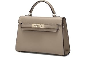 mothgel Womens Mini Leather Satchel Bags 9 * 2.5 * 5.5in Shoulder Purses Top Handle Handbags Ladies Designer Purses, Grey-golden Buckle 1
