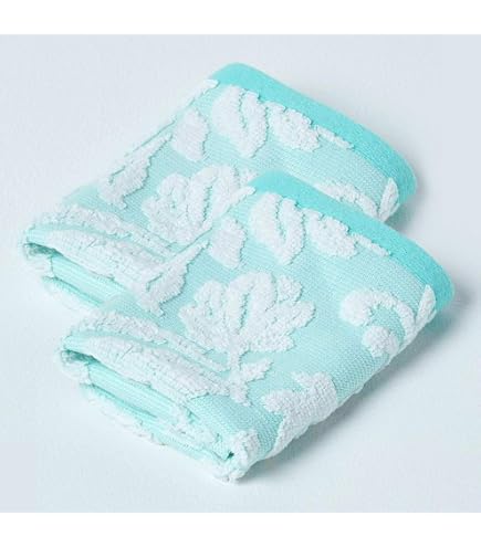 Homescapes Asciugamani Viso 100% Cotone Portoghese – 2 Pezzi, Motivo Floreale Rosa, Verde E Blu Pastello - 3