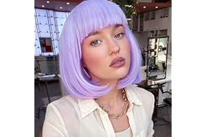 YEESHEDO YESHEDO pelucas de pelo Morado claro corto y liso con flequillo para mujer, peluca de pelo sintético de color resistente al calor para cosplay diario natural como pelo real de 12 "