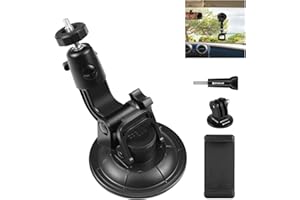 PULUZ Samochodowy uchwyt z przyssawką do GoPro/Insta 360/DJI Osmo Action Camera Uchwyt na okno i przednią szybę, uchwyt kamery z zaciskiem telefonu 5.8-8.4 cm i adapterem statywu