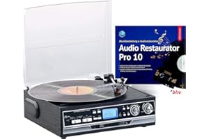 Q-Sonic Schallplattenspieler: 4in1-Plattenspieler mit Bluetooth, Digitalisier-Funktion und Software (USB Recorder, Plattenspieler mit Lautsprecher, Digitalisierungsfunktion)