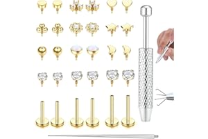 Adramata 16G/18G Piercing Tragus Labret à Filetage Interne pour Lèvre Hypoallergénique Piercing Oreille Conch Cartilage (Or/Argent) 6/8/10MM