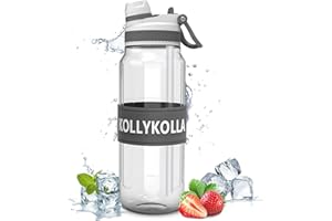 KollyKolla Gourde 1L, sans BPA Gourde Sport avec Paille, Bouteille d'eau 1L, Couverture 2-in-1, Gourde Sport Antidérapant et Étanche, Reutilisable Bouteille d'eau pour Camping, Bureau, Randonnée, Yoga