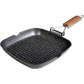 WECOOK! Ecochef Grill Induction Stripes 9.4 x 24 cm, Non-stick Quantanium PFOA-free, Cast Aluminum, 5 mm Thick, Folding Woode