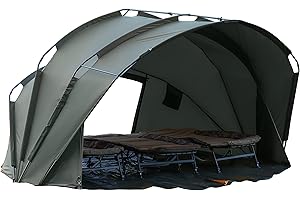 MK-ANGELSPORT Tenda da pesca alla carpa, 1-3 uomo, Fort Knox 2,0", altezza interna 1,9 m, 2 Bivvy, con martello in gomma, 2, 3 persone