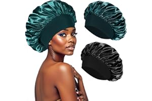 PAEFIU 2 cappelli in seta per dormire, cappellino in morbida seta, per donne e ragazze (nero, blu pavone)