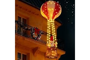 Buudala Weihnachtsmann Heißluftballon Lichterkette, 110cm 125 LED Weihnachtsbeleuchtung Fenster Innen Außen Weihnachten lichterkette mit Santa, 8 Modi Timer Weihnachtsdeko für Balkon Weihnachtsbaum