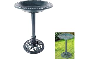 Joyzzz Bird Baths For Outdoors, Durable Polyresin Outdoor Bird Bath with Antique Green Finish, Lightweight Garden Decoration for Patio Yard Deck and Outdoor Spaces, Standing Birdbath