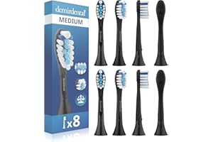 ‎DEMIRDENTAL 8er Ersatzbürsten von demirdental passend für Philips Sonicare Ersatzbürsten C3 Premium Plaque Defence Standard Schallzahnbürstenköpfe, entspricht HX9044, kompatible Ersatzbürsten, Schwarz