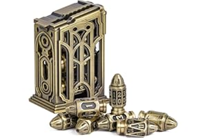 Cusdie 7-Die Bullet-Shaped Metal Dice Set DND Dice Set in Metal Clip Case for TTRPG Dungeons and Dragons Role Playing Dice Game(Ancient Bronze)