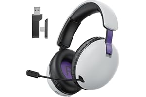 OPUTIK Wireless Gaming Headset for PS4 PS5 PC Bluetooth Gaming Headphone with Microphone White Gamer Headset with Mic, 2.4GHz Lossless Audio, USB & Type-C (White Purple)