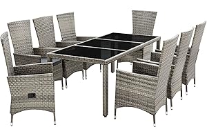 ‎JUSKYS Juskys Polyrattan Gartenmöbel-Set Rimini Plus 9-teilig & wetterfest - Sitzgruppe mit Tisch & 8 Stühle - Essgruppe für 8 Personen - Beige mit Grau