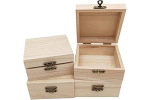 Anktily Confezione da 4 scatole in legno grezzo, 10 x 10 x 5 cm, rustiche, piccole scatole in legno con chiusura di bloccaggio, organizer per fai da te, decorazione per la casa e la tavola
