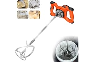 HUINI Mezclador de Mortero 2600W,Malaxeur Mortier Colle de Hormigón Eléctrico, Agitador M14 Ajustable, 6-Velocidad Variable Mezclador Eléctrico, Lechada de Cemento, Hormigón,Pintura,Naranja