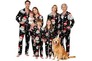OUMSHBI Matching Christmas Pjs For Family Santa Claus Silk Satin Sleepwear Nightwear For Womens Men Kids Baby Button Down Xmas Loungewear Matching Christmas Family Pyjamas Sets Holiday Outfits