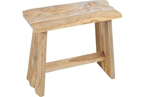 URBNLIVING Taburete único de madera de teca shabby vintage chic para cocina, baño, asiento de almacenamiento