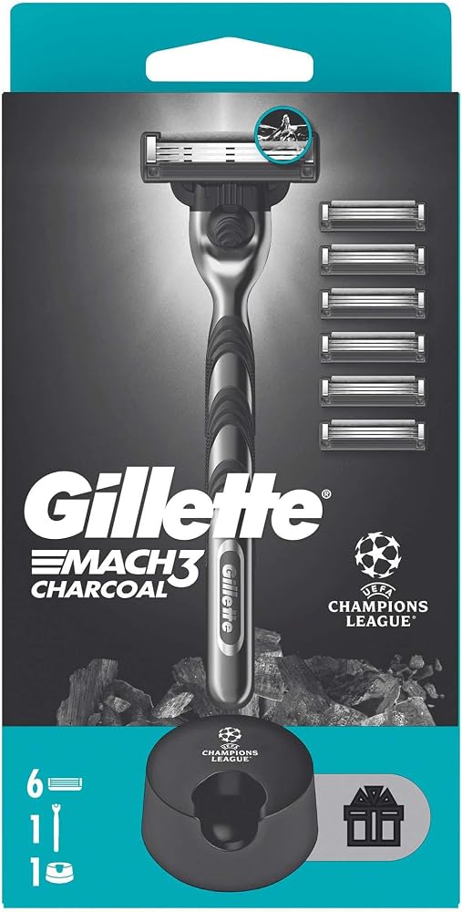 Gillette Mach3 Charcoal Tıraş Makinesi + 5 Adet Yedek Tıraş Bıçağı + Premium Stand Hediyeli Peket
