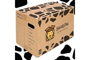 SAFARIPAK - 10 Pack Strong Large 52cm x 30cm x 30cm Reusable Cardboard Storage Packing Moving House Boxes with Carry Handles and Room List Checkboxes - 47 Litres Capacity