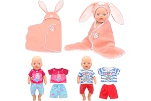 XERTEAM Juego de 5 piezas de ropa para muñecas de 12 a 14 pulgadas, albornoz de 30 a 35 cm, ropa linda para muñecas de bebé, trajes con albornoz rosa, tops y pantalones cortos, ropa de muñeca nueva para niñas