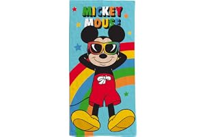 hermet, Disney Musse Pigg strandhandduk, 70 x 140 cm, strand- eller poolhandduk, 100% mjuk bomull, praktisk och lätt