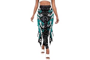 SEAUR Damen Meerjungfrau Leggings Hohe Taile Print Hosen Faschingskostüm Karneval Kostüm
