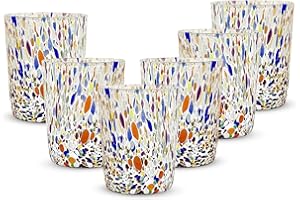 Gocce di Murano 6 vasos de agua elaborados según la tradición de los artesanos de Murano, vaso soplado y hecho a mano 300 ml – Vasos de agua de cristal arcoíris lluvia
