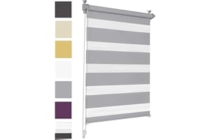 Sonello Store Enrouleur Jour Nuit Klemmfix sans perçage 35cm x 150cm Gris, Facile à Installer avec Clips pour Fenêtre ou Porte, Stores Zébrés de Protection Solaire, Store Enrouleur en Tissu Double